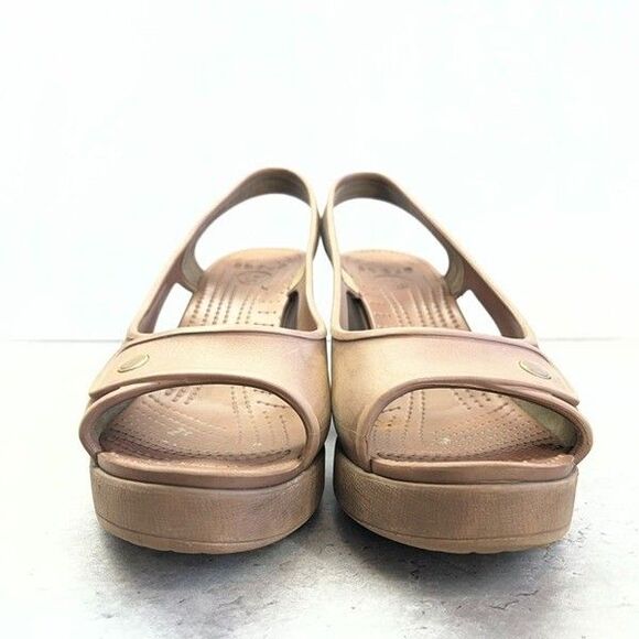 Crocs Havana Peep Toe Brown Slingback Platform Wedge Sandals Womens Size 10 - Picture 4 of 10